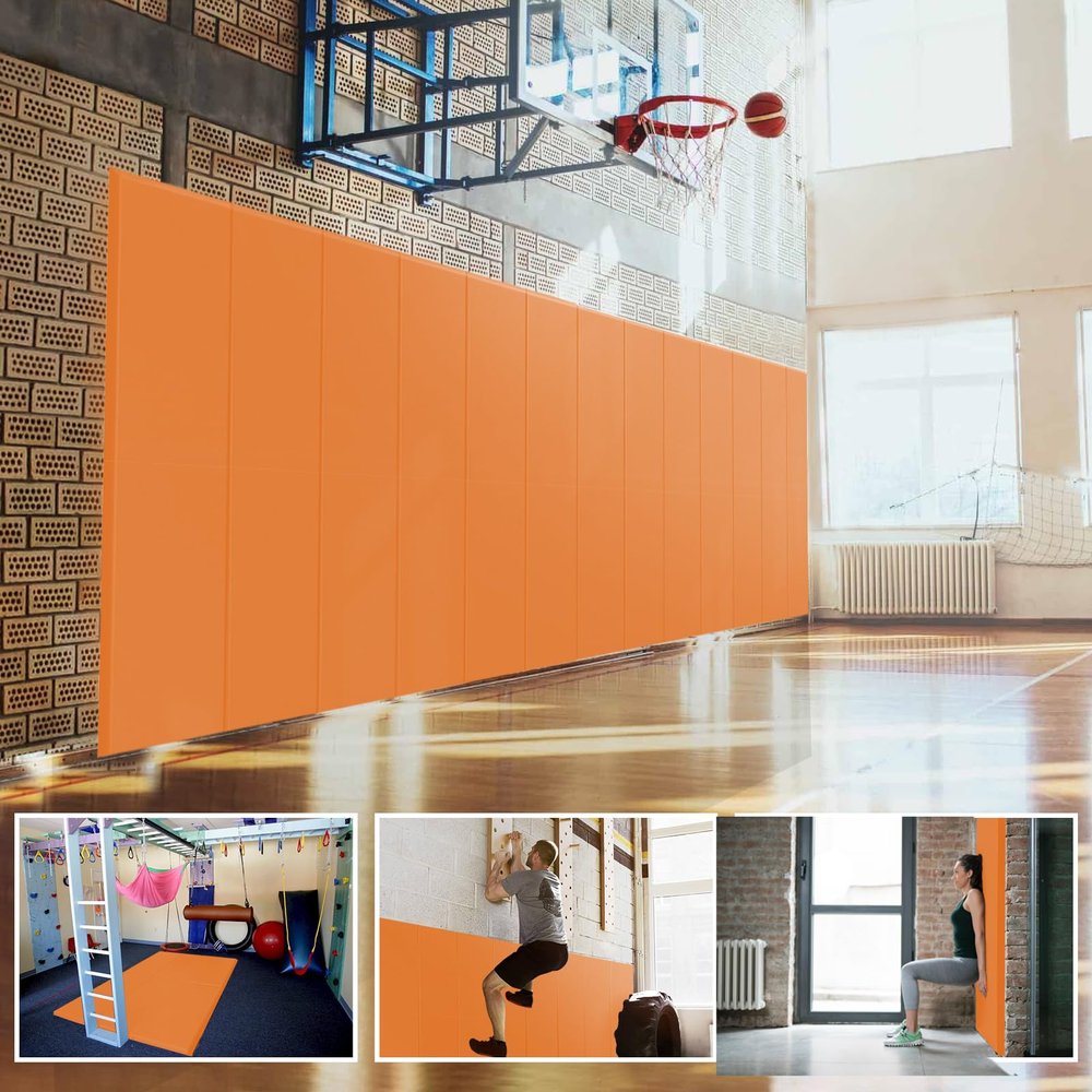 PROGOAL 60" x 20" x 2" Gym Wall Padding Basketball Court Wall Mats Athletes Protector,Removable High Elasticity Tear-Resistant 2" Thick Foam High-Density Wall Pads for Safty(Orange)