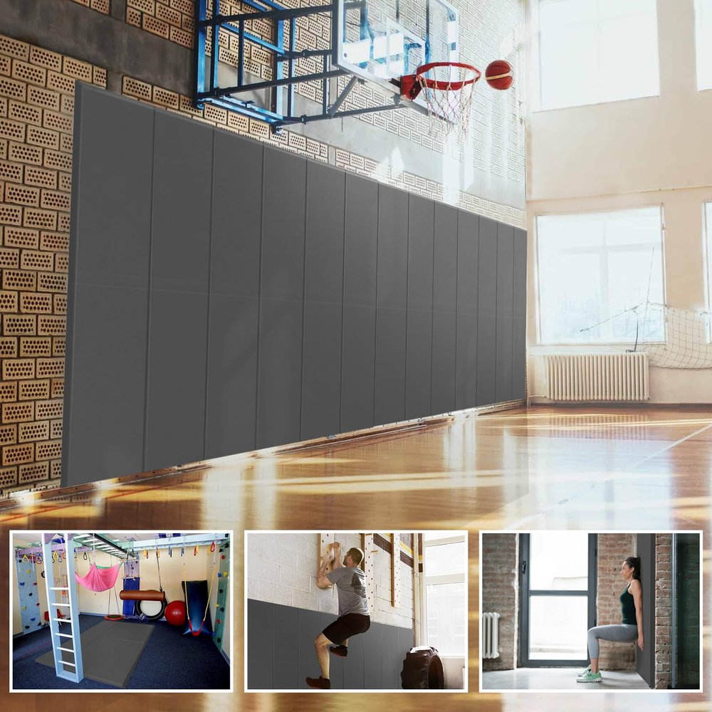 PROGOAL 72" x 20" x 2" Gym Wall Padding Basketball Court Wall Mats Athletes Protector,Removable High Elasticity Tear-Resistant 2" Thick Foam High-Density Wall Pads for Safty(Dark Grey)