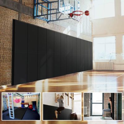 PROGOAL 60" x 20" x 4" Gym Wall Padding Basketball Court Wall Mats Athletes Protector,Removable High Elasticity Tear-Resistant 2" Thick Foam High-Density Wall Pads for Safty(Black)