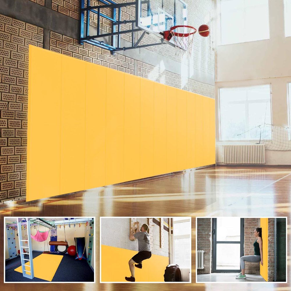 PROGOAL 60" x 20" x 2" Gym Wall Padding Basketball Court Wall Mats Athletes Protector,Removable High Elasticity Tear-Resistant 2" Thick Foam High-Density Wall Pads for Safty(Yellow)
