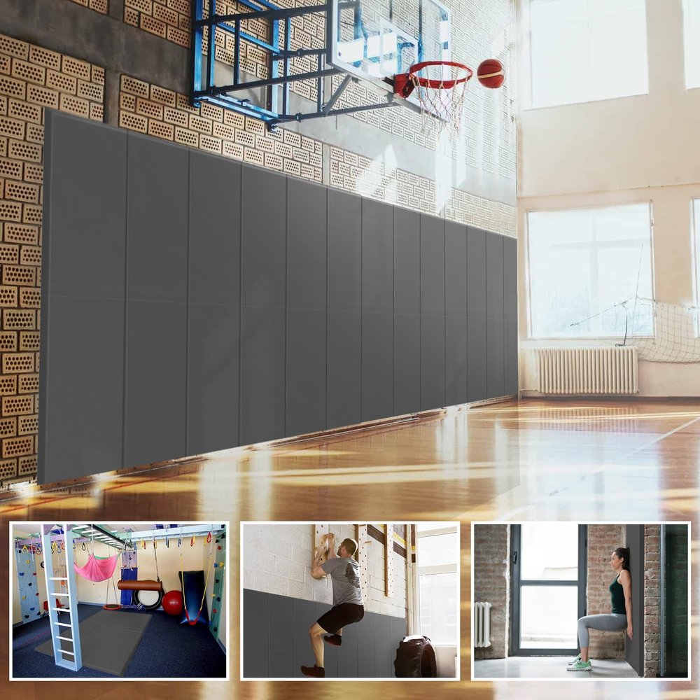 PROGOAL 60" x 24" x 2" Gym Wall Padding Basketball Court Wall Mats Athletes Protector,Removable High Elasticity Tear-Resistant 2" Thick Foam High-Density Wall Pads for Safty(Dark Grey)