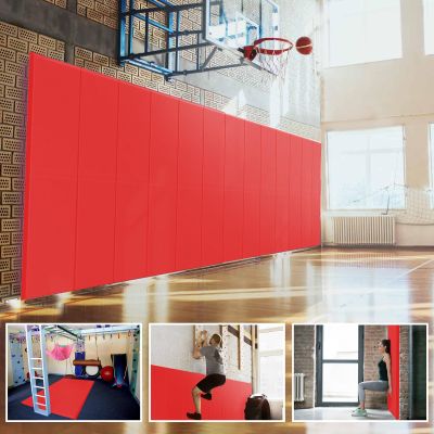 PROGOAL 72" x 24" x 2" Gym Wall Padding Basketball Court Wall Mats Athletes Protector,Removable High Elasticity Tear-Resistant 2" Thick Foam High-Density Wall Pads for Safty(Red)