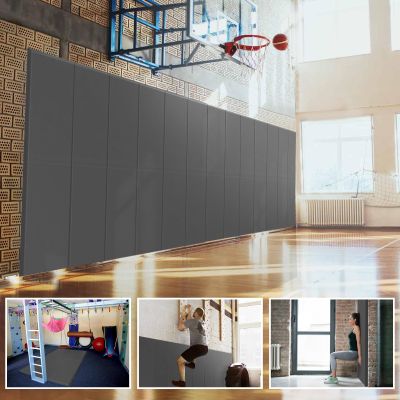 PROGOAL 72" x 24" x 2" Gym Wall Padding Basketball Court Wall Mats Athletes Protector,Removable High Elasticity Tear-Resistant 2" Thick Foam High-Density Wall Pads for Safty(Dark Grey)