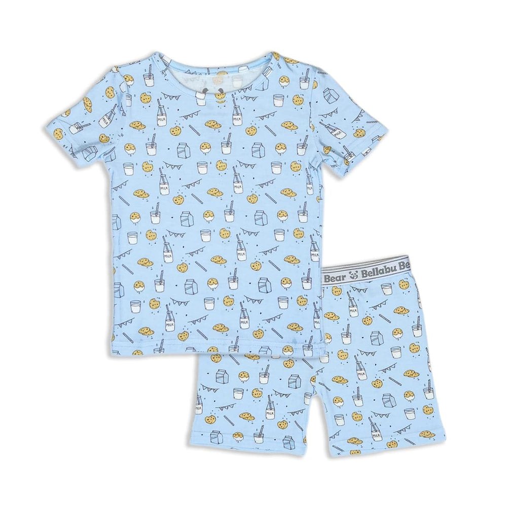 Bellabu Bear Kids Shorts Set for Boys & Girls, Matching Family Pajamas, Rayon from Bamboo (as1, age, 2_years, Milk & Cookies Blue)