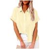Akklian Short Sleeve Tops for Women Dressy Casual Short Sleeve Trendy Collared Button Shirt Solid V-Neck Loose T-Shirt Blouse view 1