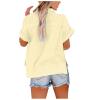 Akklian Short Sleeve Tops for Women Dressy Casual Short Sleeve Trendy Collared Button Shirt Solid V-Neck Loose T-Shirt Blouse view 2