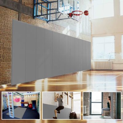 PROGOAL 60" x 20" x 2" Gym Wall Padding Basketball Court Wall Mats Athletes Protector,Removable High Elasticity Tear-Resistant 2" Thick Foam High-Density Wall Pads for Safty(Light Grey)