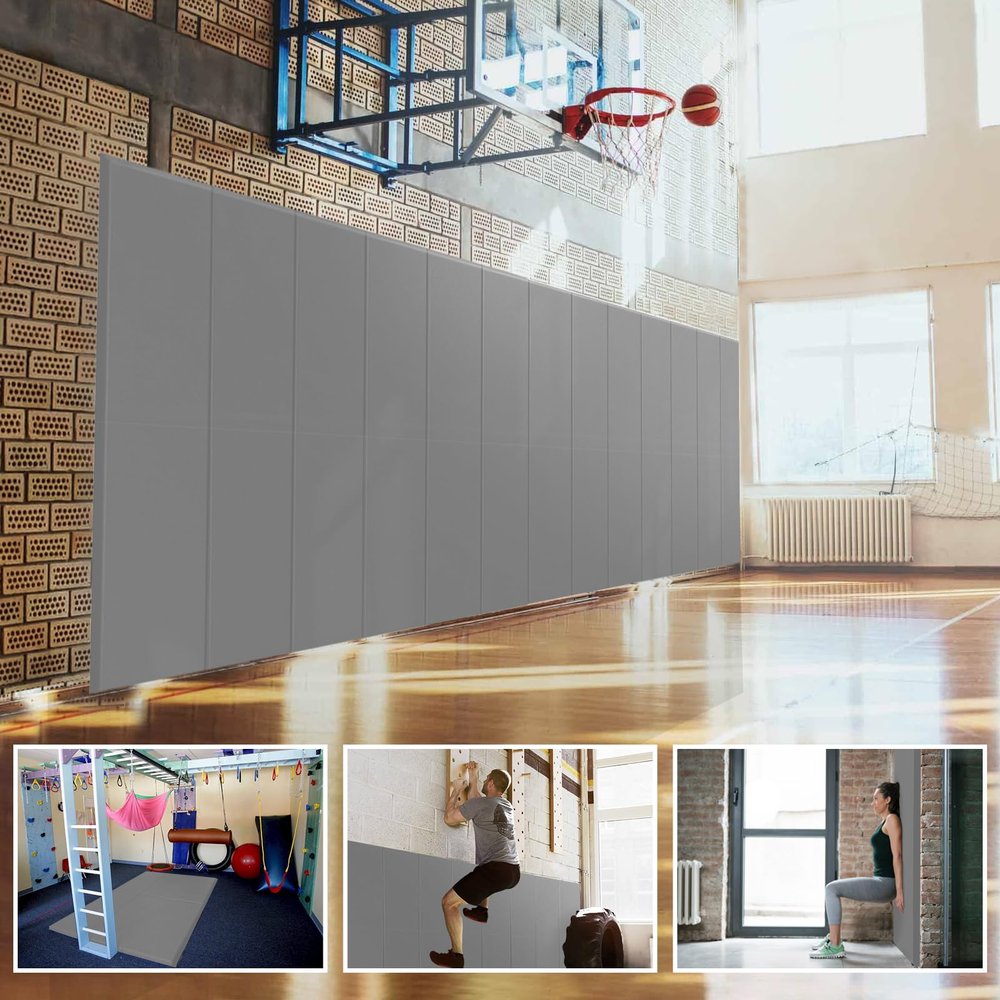 PROGOAL 60" x 20" x 2" Gym Wall Padding Basketball Court Wall Mats Athletes Protector,Removable High Elasticity Tear-Resistant 2" Thick Foam High-Density Wall Pads for Safty(Light Grey)