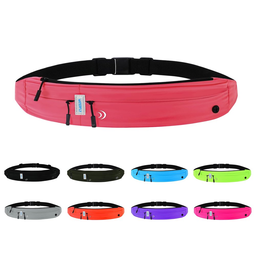 WATERFLY Running Belt Fanny Pack: Runner Marathon Jogging Waist Pack Sport Workout Exercise Fitness Phone Holder Belt for Men Women Jogger Slim Waistband