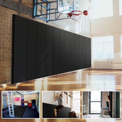 PROGOAL 72" x 20" x 4" Gym Wall Padding Basketball Court Wall Mats Athletes Protector,Removable High Elasticity Tear-Resistant 4" Thick Foam High-Density Wall Pads for Safty(Black)