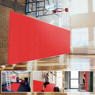 PROGOAL 72" x 20" x 2" Gym Wall Padding Basketball Court Wall Mats Athletes Protector,Removable High Elasticity Tear-Resistant 2" Thick Foam High-Density Wall Pads for Safty(Red)