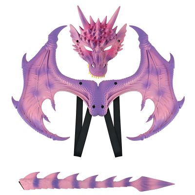 Alodidae Dragon Costumes Set Devil Wings Demon Tail Dino Mask for Halloween Masquerade Party Cosplay (Pink)