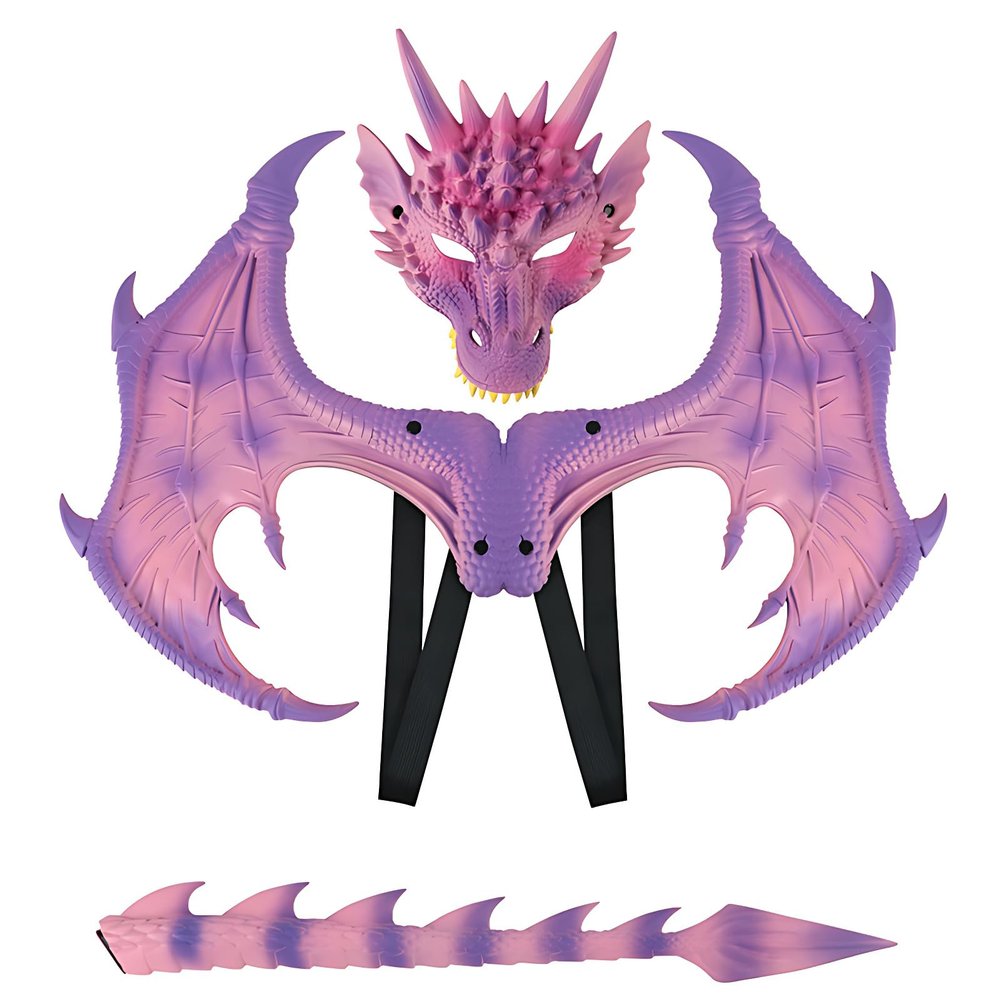 Alodidae Dragon Costumes Set Devil Wings Demon Tail Dino Mask for Halloween Masquerade Party Cosplay (Pink)