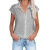 Akklian Short Sleeve Tops for Women Dressy Casual Short Sleeve Trendy Collared Button Shirt Solid V-Neck Loose T-Shirt Blouse view 1