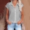 Akklian Short Sleeve Tops for Women Dressy Casual Short Sleeve Trendy Collared Button Shirt Solid V-Neck Loose T-Shirt Blouse view 2