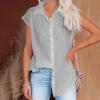 Akklian Short Sleeve Tops for Women Dressy Casual Short Sleeve Trendy Collared Button Shirt Solid V-Neck Loose T-Shirt Blouse view 3