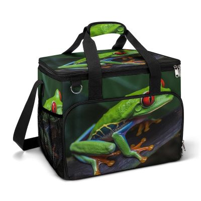 Cooler Bag Large Lunch Bag with Double Zipper Red Eyed Tree Frog Insulated Grocery Bag Reusable Lunch Box for Camping Beach