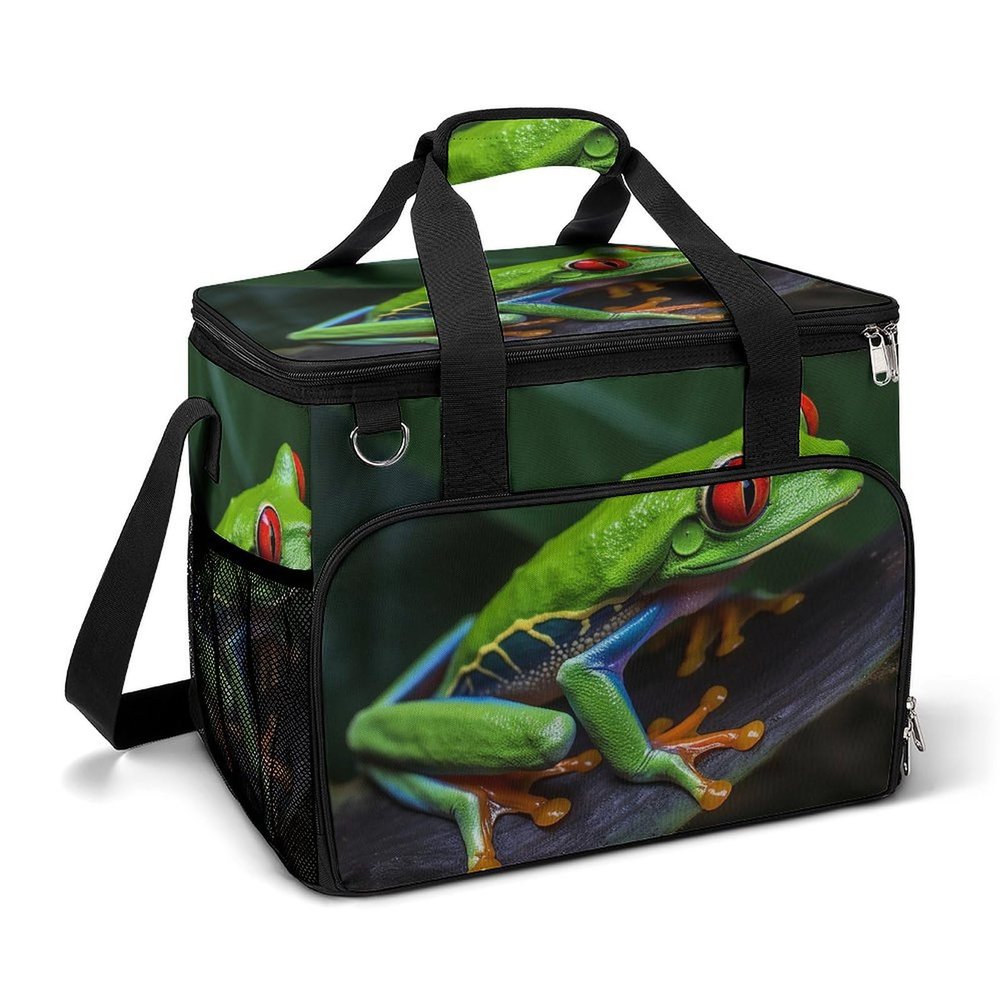 Cooler Bag Large Lunch Bag with Double Zipper Red Eyed Tree Frog Insulated Grocery Bag Reusable Lunch Box for Camping Beach