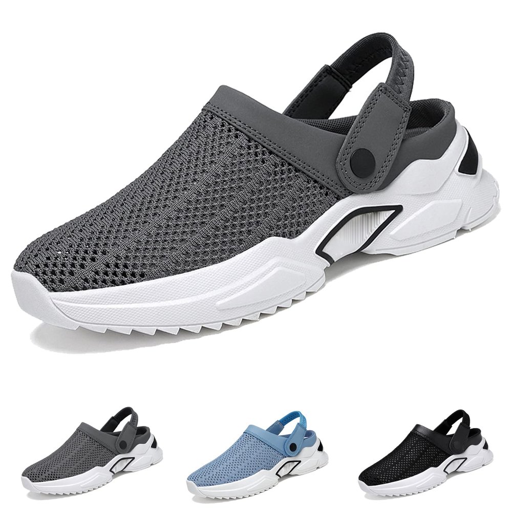 GERRIT Men's Orthopedic Hollow-Out Summer Sandals,Mesh Shoes Sandals Mens,Orthopedic Diabetic Walking Boat Shoes Breathable with Arch Support Knit Mesh Walking Shoes Beach Sandals, US7, Grey