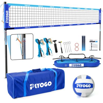 PLYOGO Volleyball Net for Backyard, Professional Portable Outdoor Heavy Duty Volleyball Net Set with Adjustable Aluminum Poles, Anti-Sag Design, Double Tension Adjuster for Beach, Grass |1680D Bag