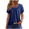 2024 Shirts for Women Trendy Short Sleeve Tops Summer Casual Tunic Blouses Pleated Asymmetrical Button Neckline Tee Dark Blue
