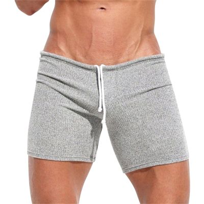 Men's Casual Knit Workout Attire Elastic Waist Drawstring Jogging Summer Beach Sweat Shorts with Pockets Grey
