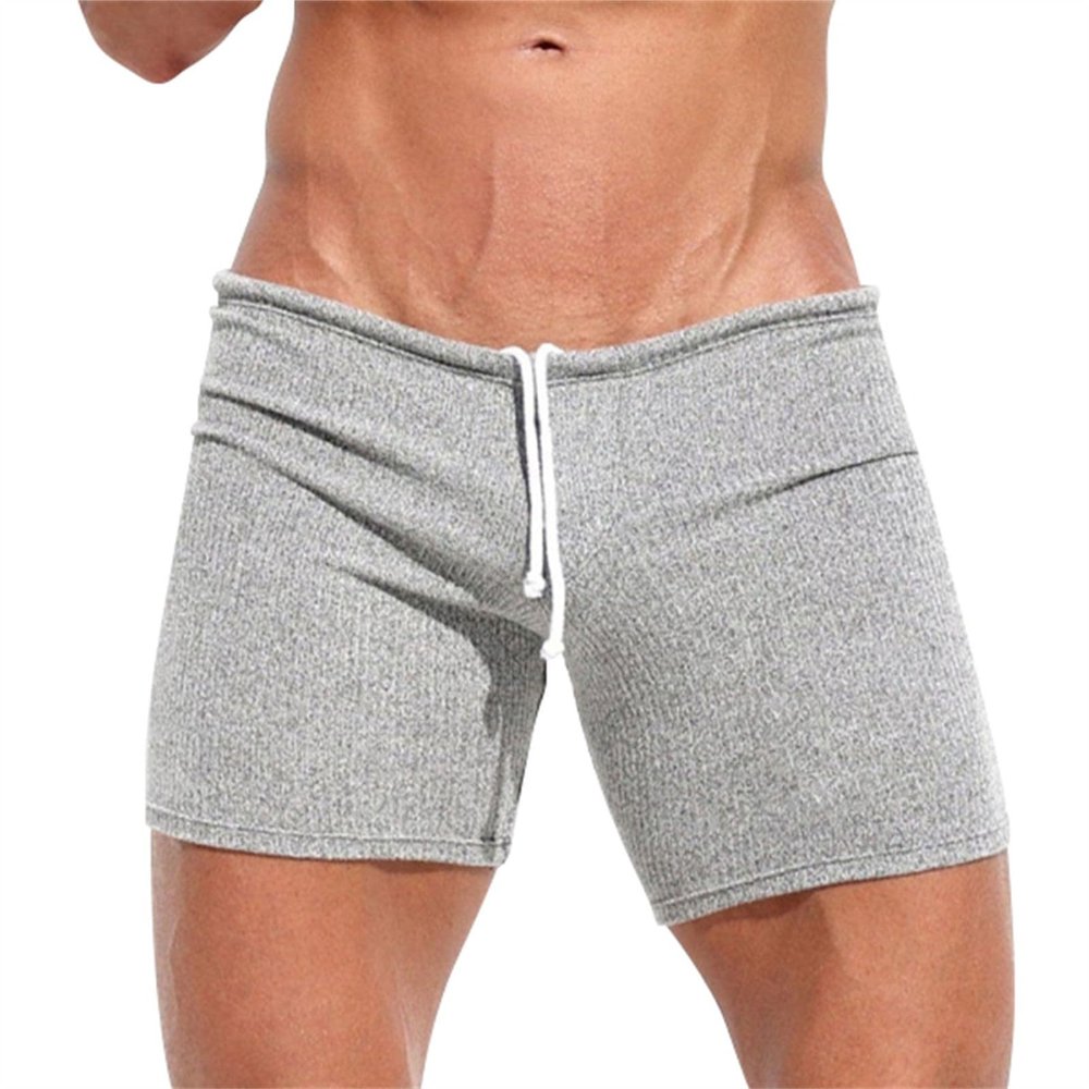 Men's Casual Knit Workout Attire Elastic Waist Drawstring Jogging Summer Beach Sweat Shorts with Pockets Grey