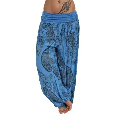 Women's Thai Harem Pants Bohemian Yoga Pants Indian Loose Summer Boho Hippie Pants Baggy Harem Pants Indian Hippie Floral Smocked Waist Bohemian Yoga Pants