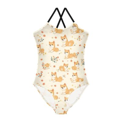 Dog Puppy Girls One Piece Swimsuits Sport Halter Swimwear Beach Bathing Suit 5-6T