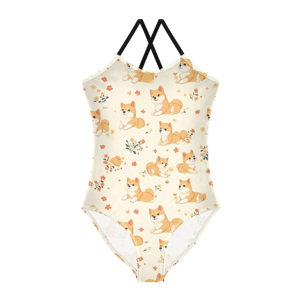 Dog Puppy Girls One Piece Swimsuits Sport Halter Swimwear Beach Bathing Suit 5-6T