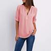 Akklian Womens Tops Dressy Casual 3/4 Roll Sleeve Half Zip up Tunic Shirts V Neck Chiffon Blouses Button Side Blouses Tops view 2