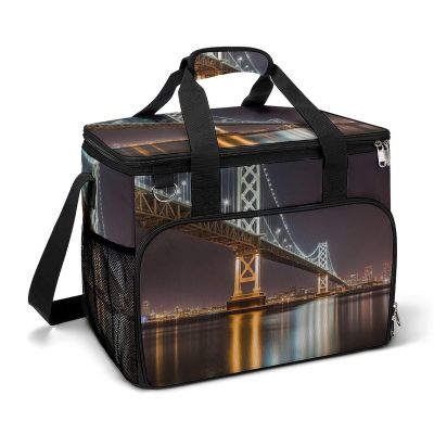 Cooler Bag Large Lunch Bag with Double Zipper Bridge Skyline Insulated Grocery Bag Reusable Lunch Box for Camping Beach