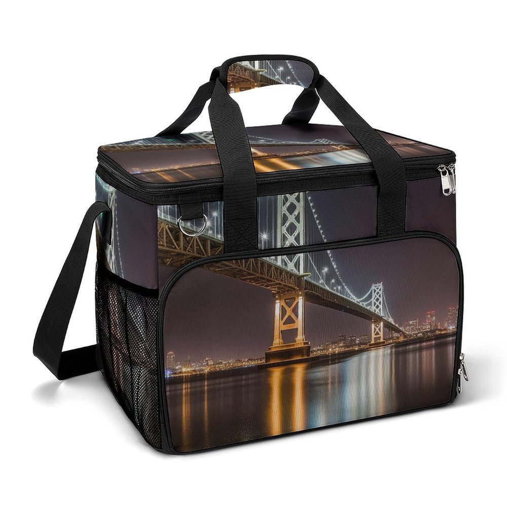 Cooler Bag Large Lunch Bag with Double Zipper Bridge Skyline Insulated Grocery Bag Reusable Lunch Box for Camping Beach