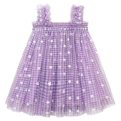 AGQT Baby Girls Tutu Dress Sleeveless Kids Tulle Birthday Party Dresses Casual Playwear Tunic Babydoll Dress Purple Flower Size 12-18 Months