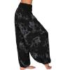 NineFit Basics High Waist Smocked Elastic Boho Harem Yoga Pants - Loose Fit Fitness for Ladies Workout Track - Bohemian Hippy Chic Hippie Jumpsuit, XX-Large, 4-Black view 2