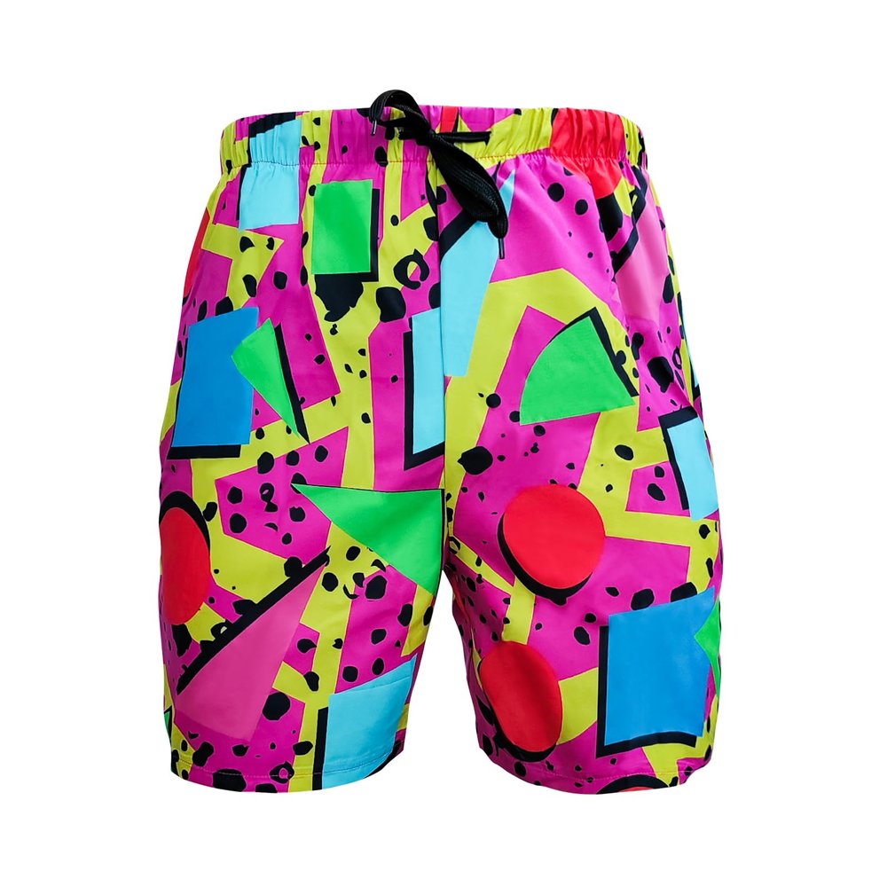 70s 80s Bilayer Shorts for Men - 90s Summer Party Hawaiian Beach Disco Shorts (US, Alpha, XX-Large, Regular, Regular, 80s 90s Neon Pink)