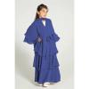 Kids Abayas Dress for Girls Muslim Dress with Hijab Chiffon Layered Islam Kaftan Robe Open Front (Blue, 9-10 Years) view 4