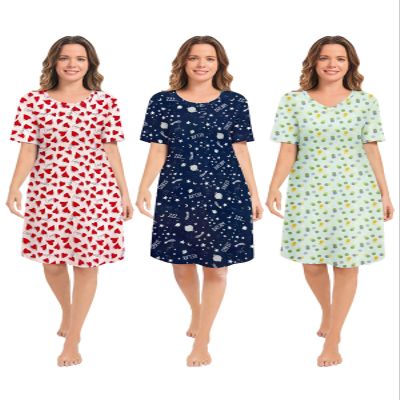 CONOMAX 3 Pack Nightgowns for Women Summer Short Sleeve Night Gowns