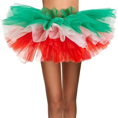 WDPL Women's Mini Ballet Halloween Tutu Costume Tulle Skirt Green White Red Medium