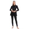 IDOPIP Modest Muslim Swimsuit for Women Long Sleeve Rash Guard Burkini Beachwear Full Cover Bathing Suit Sun Protection Swimming Suit UPF 50+ Conservative Islamic Swimwear with Hijab Cap Black 3XL view 2