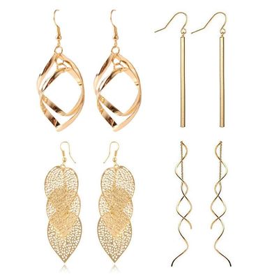 18k Gold Plated Dangle Earrings Set Metal Geometric Bar Earrings Long Leaves Tassel Threader Earrings Set For Women Gold