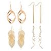 18k Gold Plated Dangle Earrings Set Metal Geometric Bar Earrings Long Leaves Tassel Threader Earrings Set For Women Gold view 1