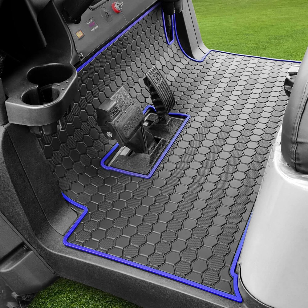 Club Car Precedent Floor Mat, Full Coverage Golf Cart Floor Mat Replacement for Precedent (2004-2023)/Onward & Tempo (2017-2023)/Villager & V4L (2019-2023) Blue Trim