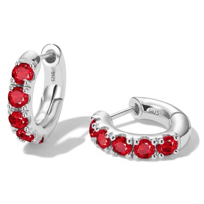 GLOQUAT Silver Plated Red Cubic Zirconia Hoop Earring for Women Sterling Silver Post Ruby Red Round Huggies for Women Hypoallergenic Trendy Jewelry for Birthday Anniversary Wedding Earring