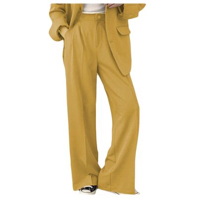 Dressnu Women's Two-Piece Suit Jacket Casual Suit Pants Commuter Slim Yellow Pants M