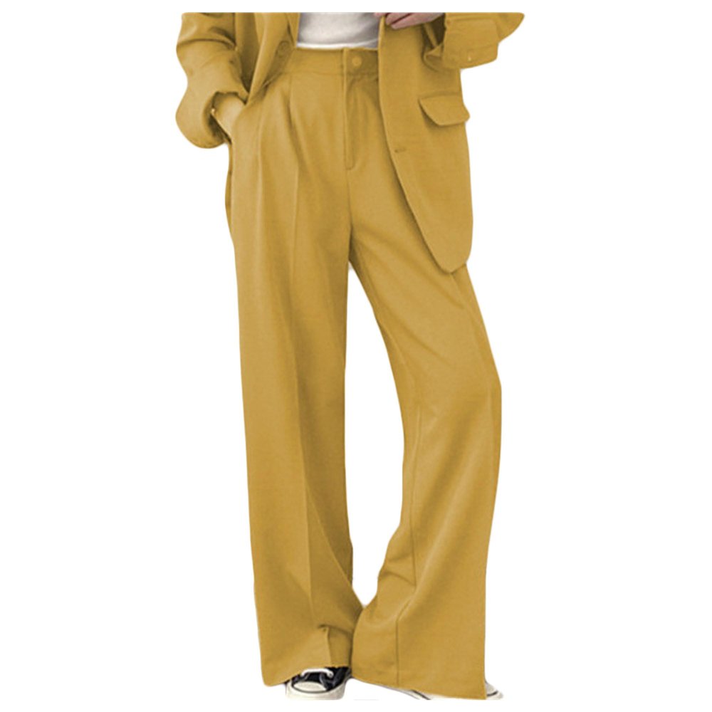 Dressnu Women's Two-Piece Suit Jacket Casual Suit Pants Commuter Slim Yellow Pants M