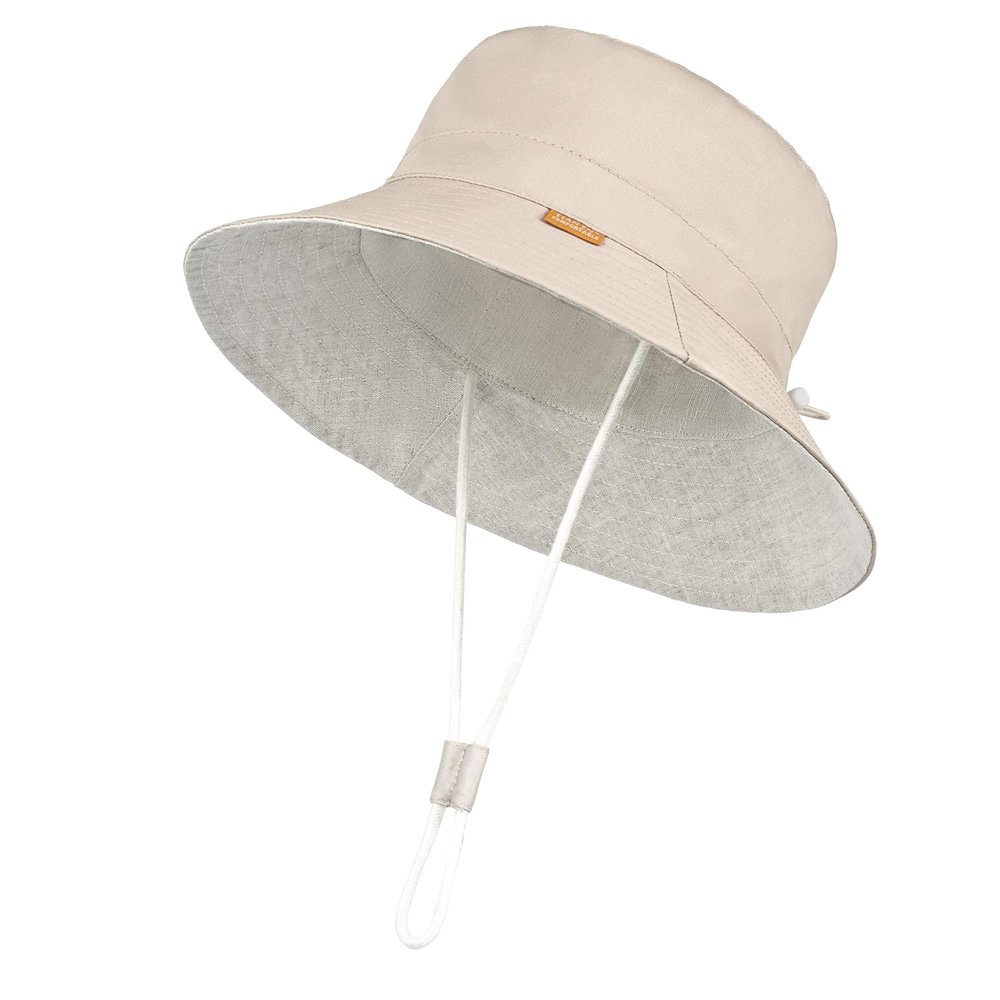 jerague Baby Boy Sun Hat Linen Cotton,Child Little Kids Boys Sunhat 2-4T Adjustable Beach Bucket Cap with UPF 50+ Sun Protection, 024-khaki