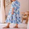 FQFGGYD Women's Floral Midi Dress Summer Flowy Boho Dresses Peplum Short Sleeve Button A-line Skirts Vacation Beach Sundress Blue view 2