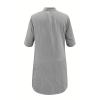 FQFGGYD Women's Midi Shirt Dress Cotton Linen Skirt Summer Beach Cover-up Half Sleeve V-Neck Button Business Casual Dresses Gray view 2
