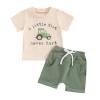 Frietlebird Toddler Baby Boy Summer Clothes Short Sleeve Letter Print Shirt with Elastic Waist Shorts Set Summer Outfit(M-Beige Tractor,2-3T) view 1